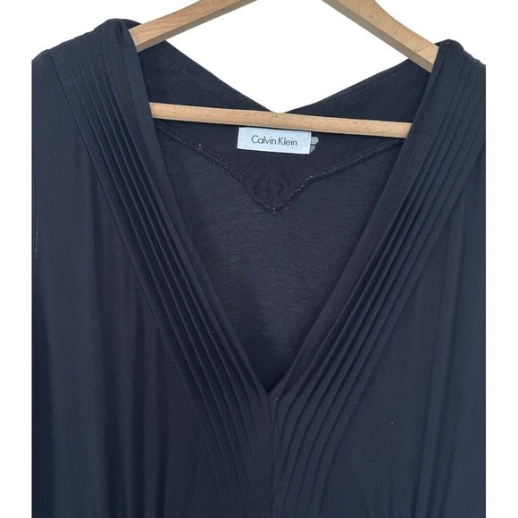 Calvin Klein Sleeveless Black A Line Rayon V Neck Size Medium Front Pockets - Picture 4 of 8